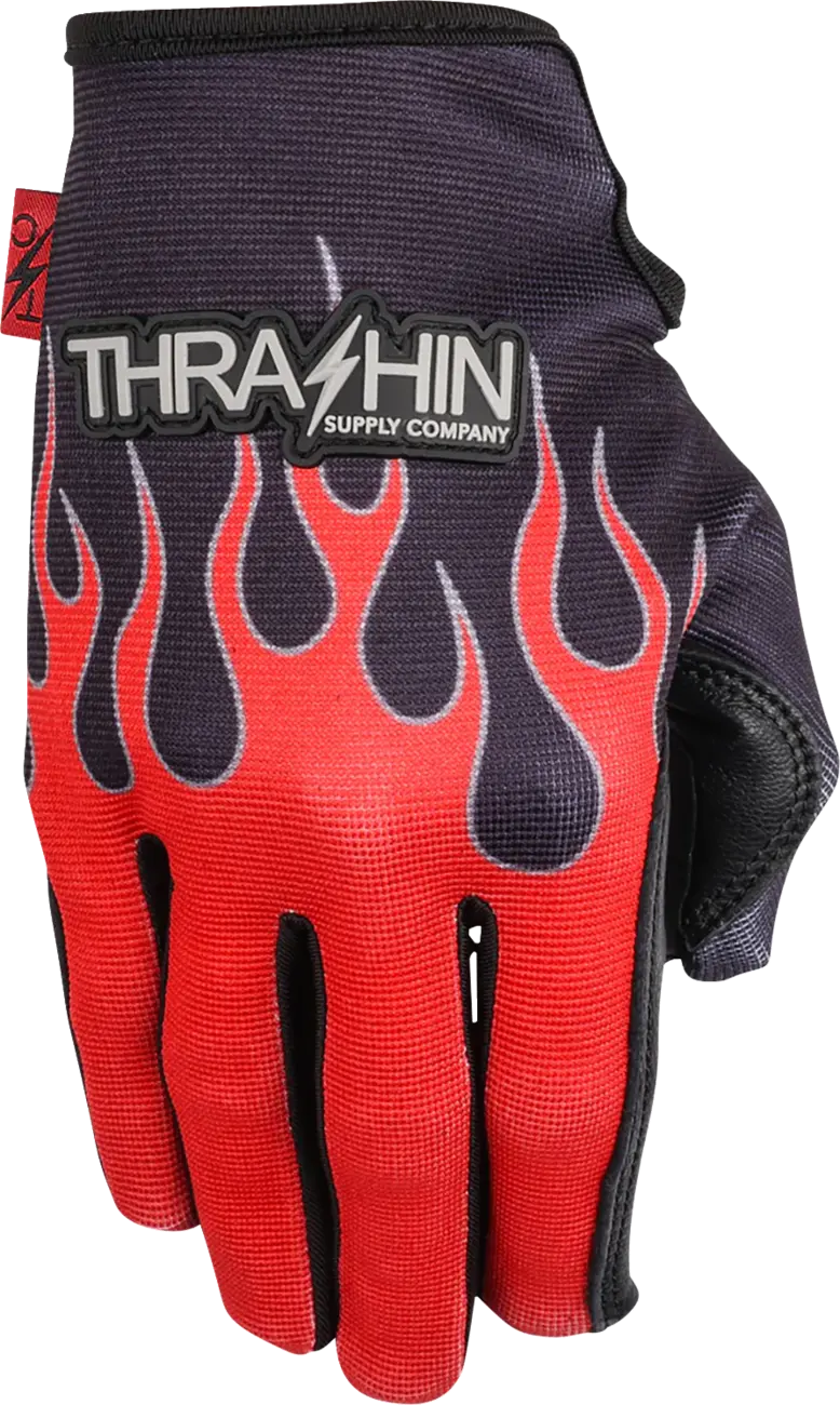 Thrashin Supply Co - Stealth Flame Leather Palm Gloves Red
