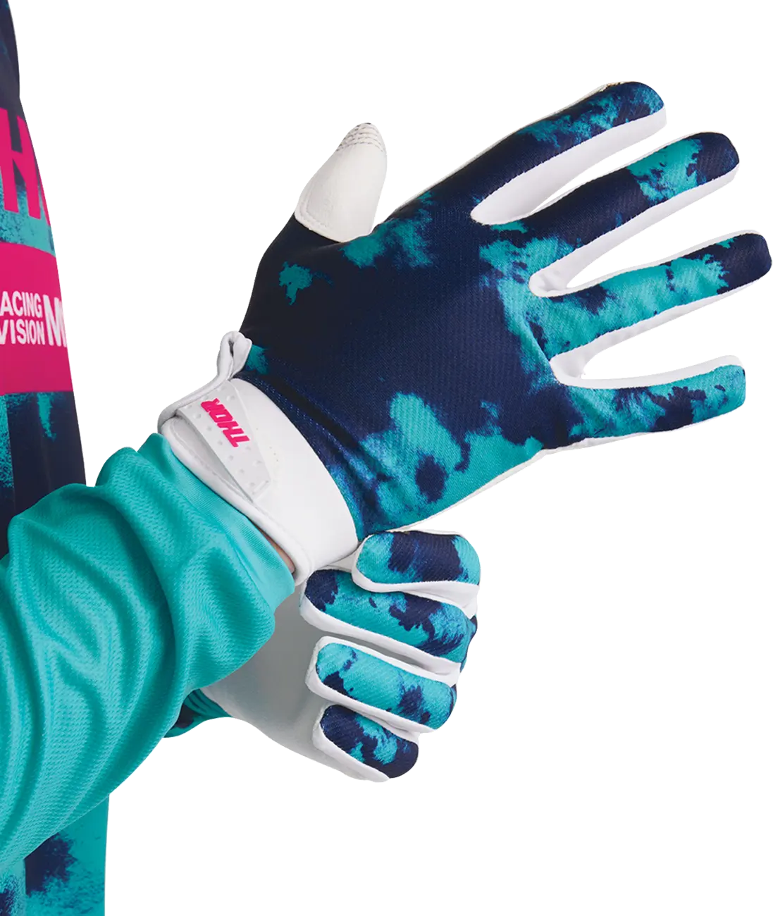 Thor Launchmode Bleach Mx Gloves - Aqua/White/Dark Blue