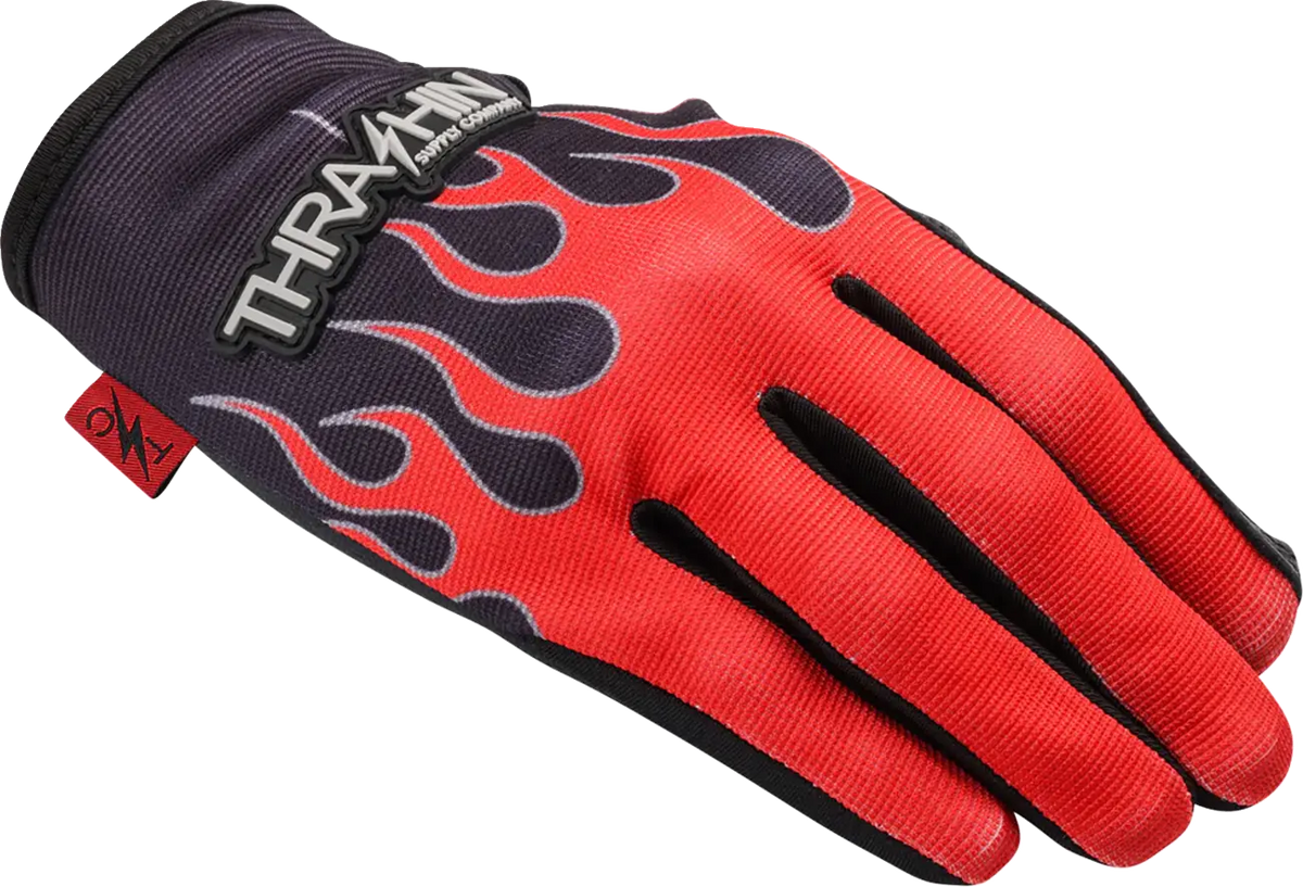 Thrashin Supply Co - Stealth Flame Leather Palm Gloves Red