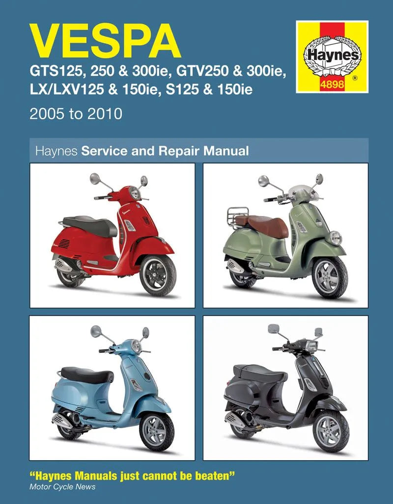 Haynes Service Manual for Vespa GTS GTV LX & S 125 4-Stroke