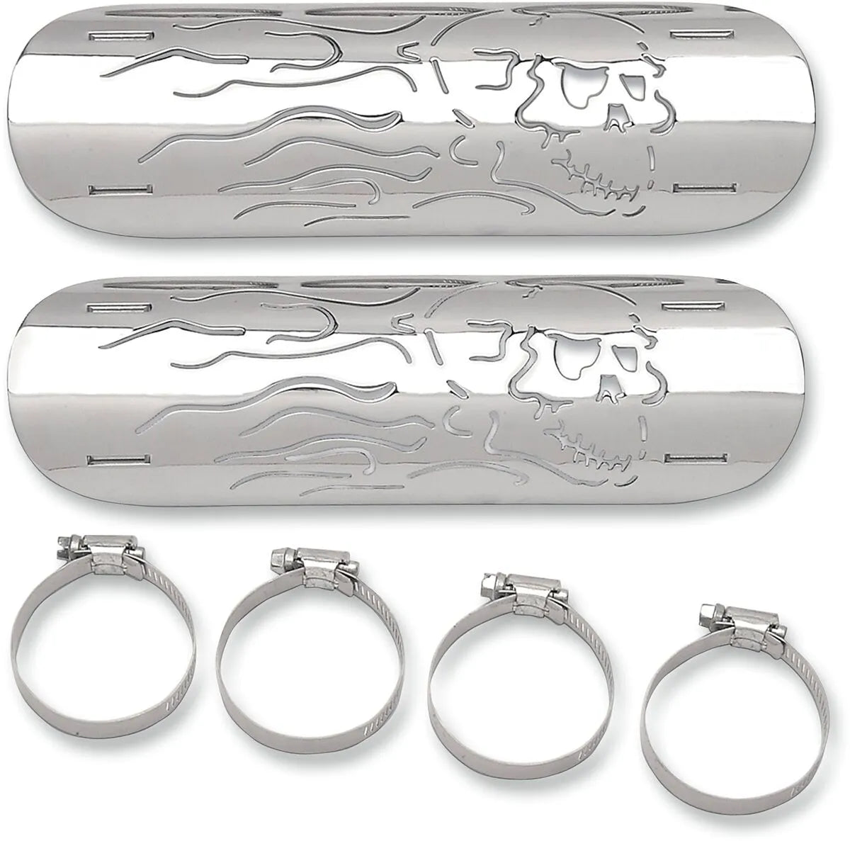 Drag Specialties Flaming Skull Hitzeschilder für 2"-2.25" Rohre