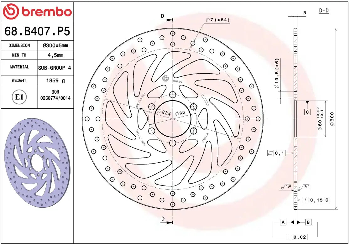 Brembo Serie Oro Feste Bremsscheibe Prime Line - Vorne
