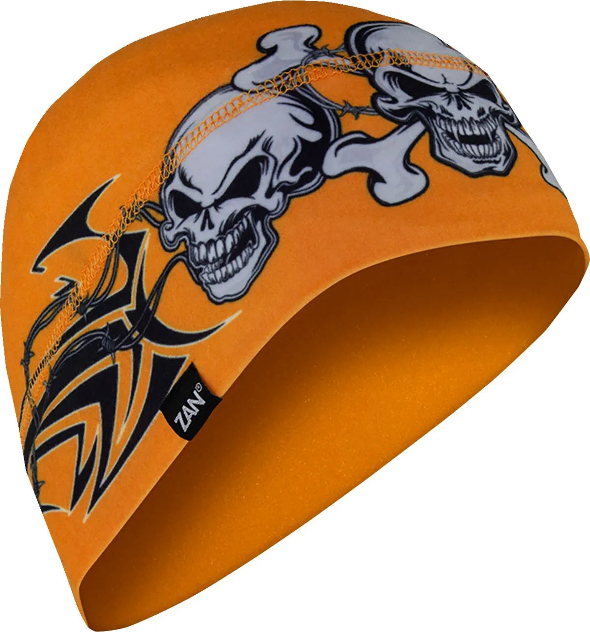 Zan Headgear SportFlex Beanie Orange Tribal Skull