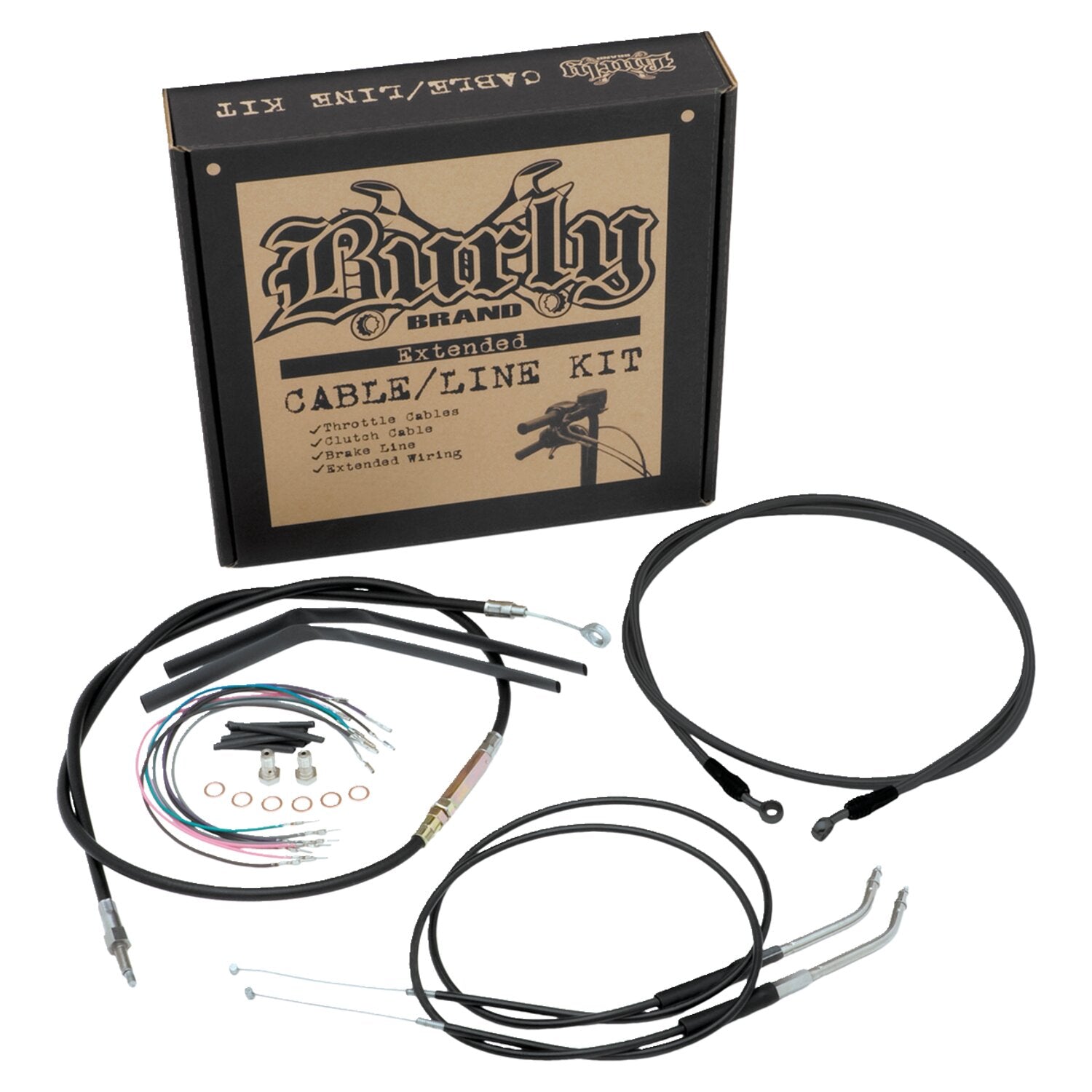 Burly apehanger cable/line kit 12" black