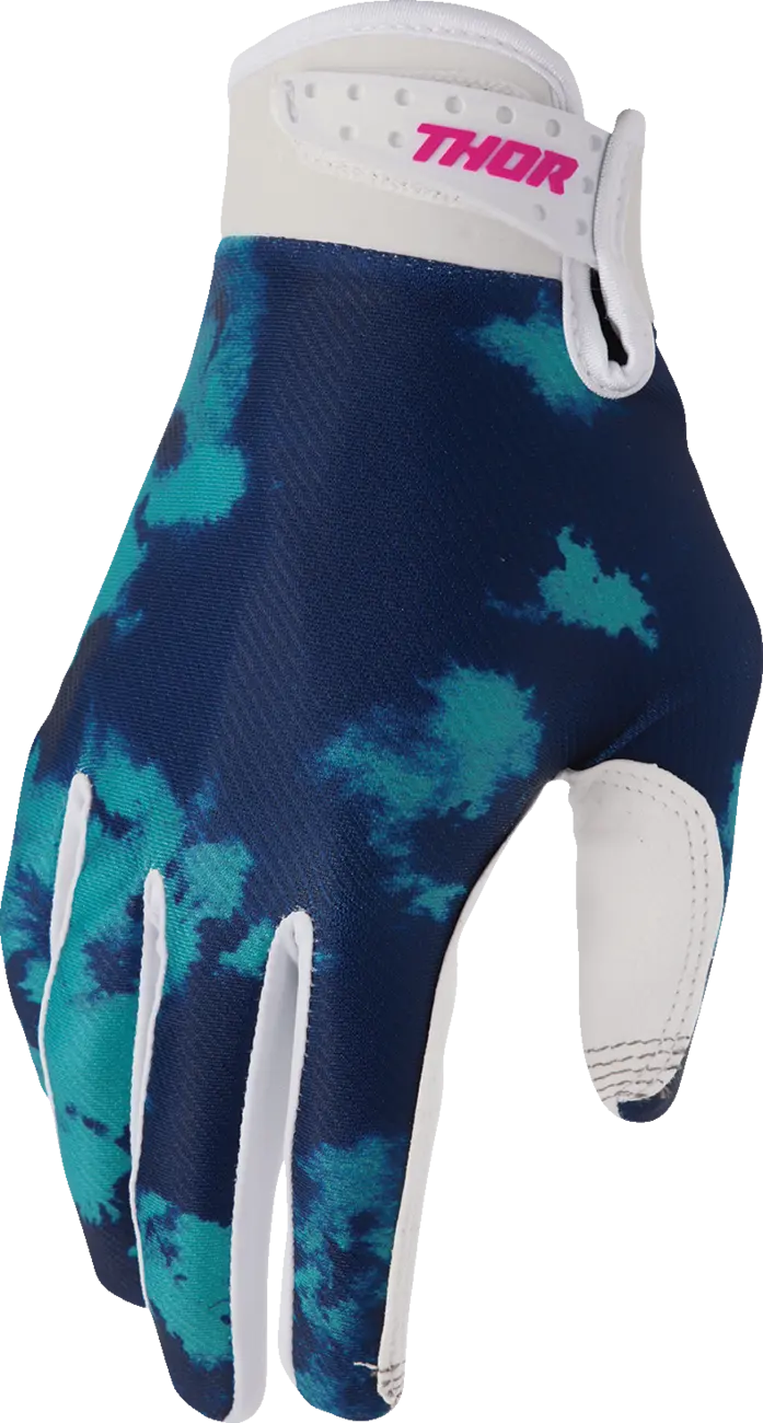 Thor Launchmode Bleach Mx Gloves - Aqua/White/Dark Blue