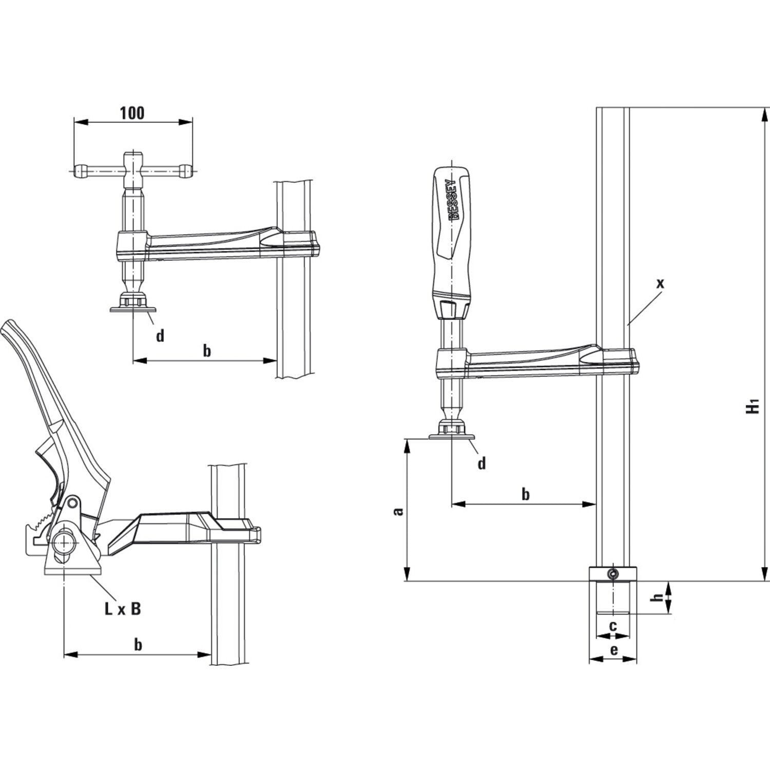 Bessey clamping element for welding tables TWV