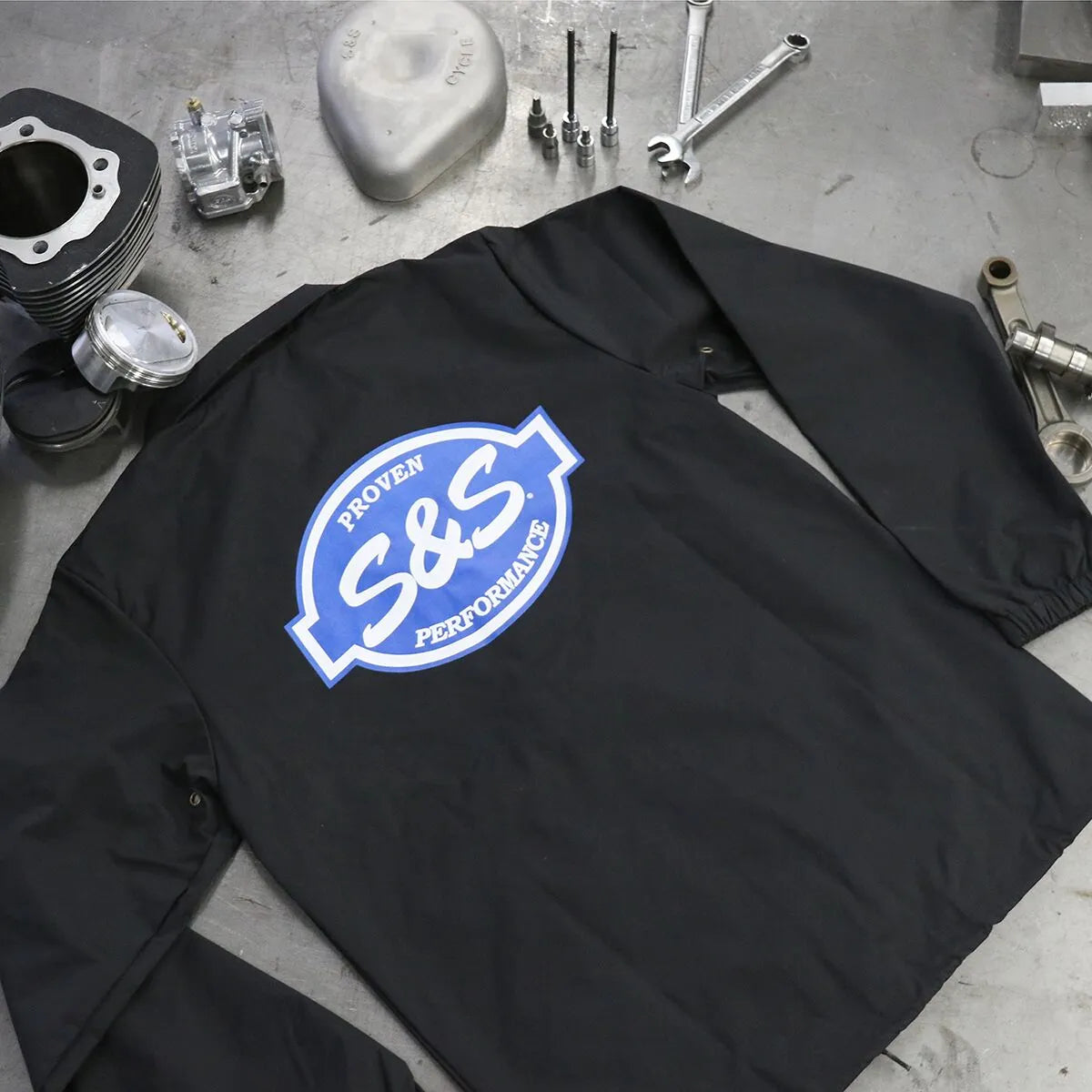 S&S Cycle Button Down Windbreaker Jacket Black