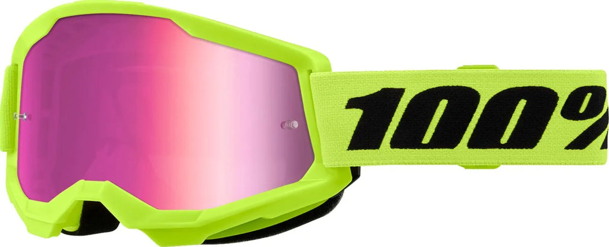 100% Strata 2 Goggle Neon Yellow Mirror Pink