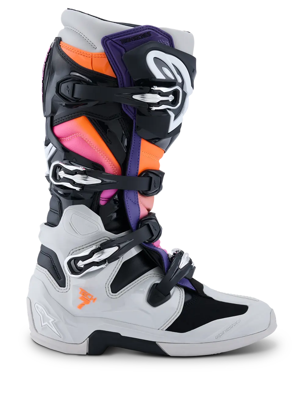 Alpinestars Tech 7 Boots Black Light Gray Orange Fluo Magenta