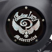 Indian Larry Motorcycles Indian Larry 'Indian Larry' logo derby cover - Gloss black