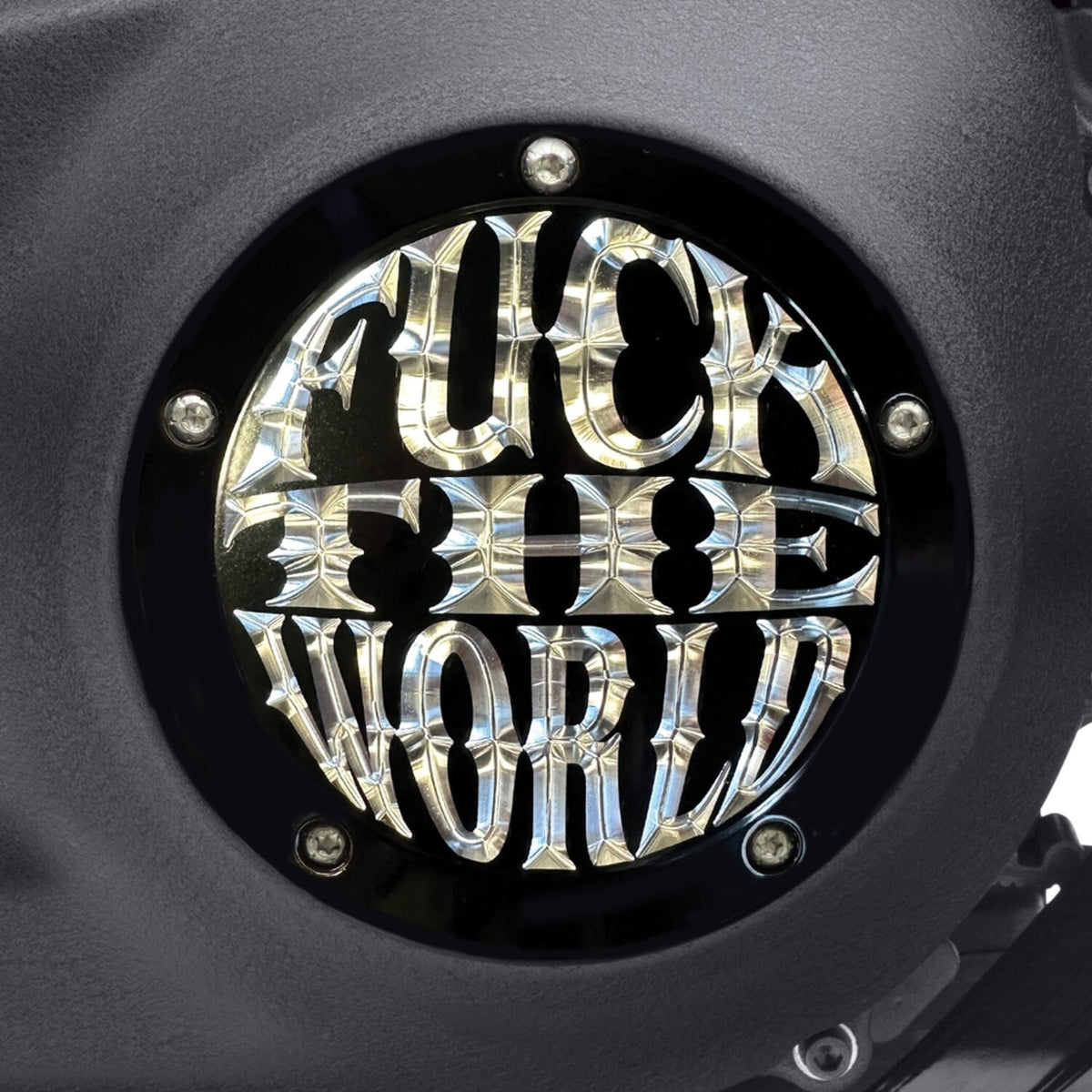 Indian Larry Motorcycles Indian Larry 'FTW' derby cover - Gloss black/clear