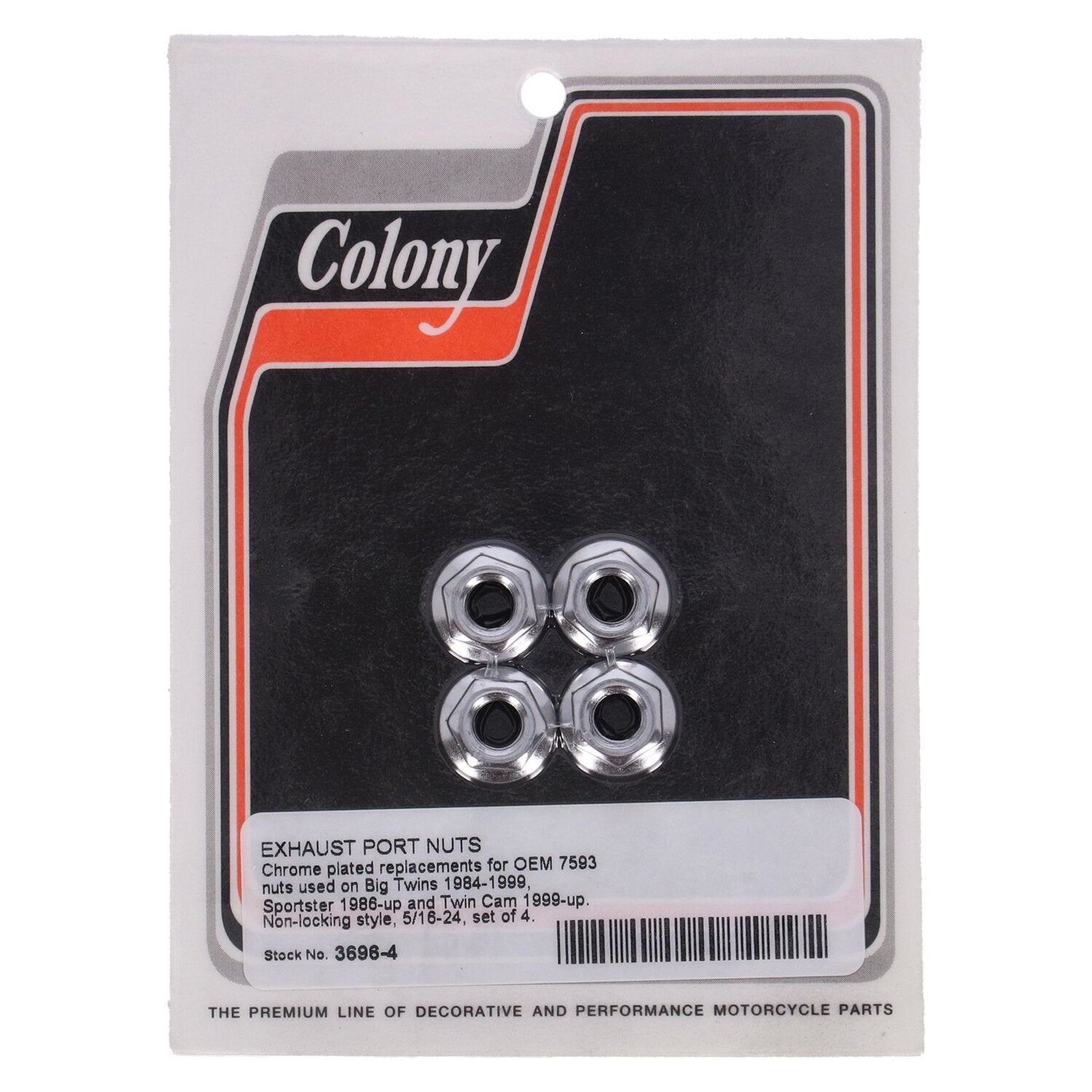 Colony 5/16-24 Exhaust port nut non locking - Chrome
