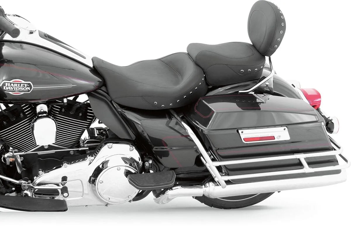 Mustang Wide Rear Seat - Studded Black Vinyl - For Harley Davidson