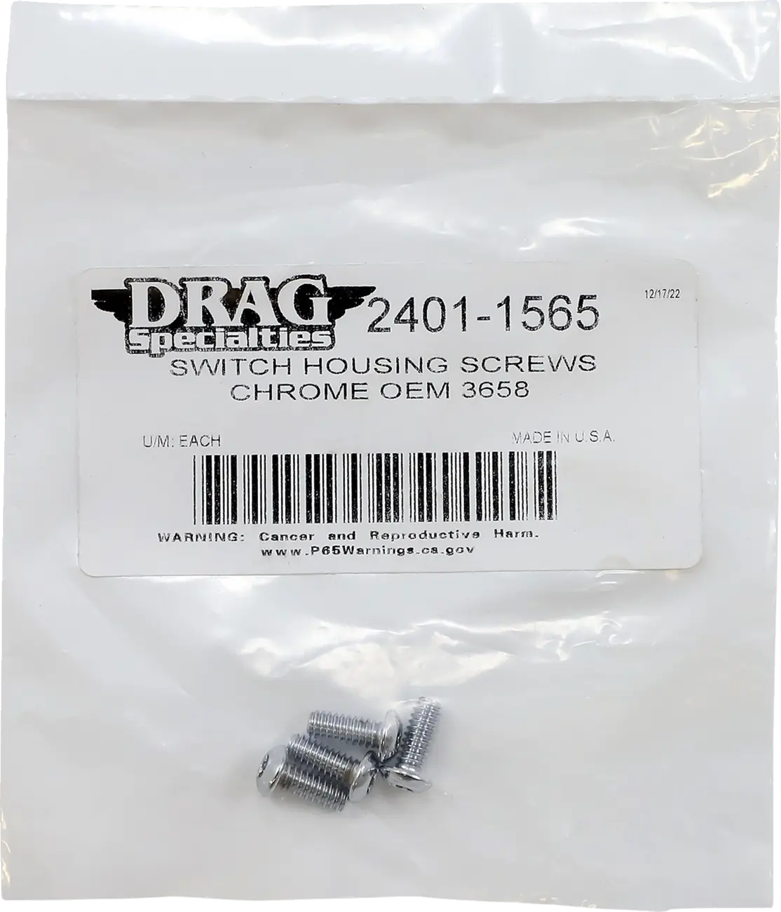 Drag Specialties Switch Housing Screw Kit Chrome 10-24 x 1/2"