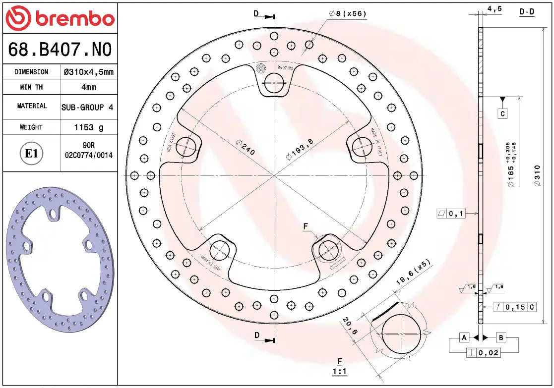 Brembo Serie Oro Prime Line Fixed Brake Rotor - Front