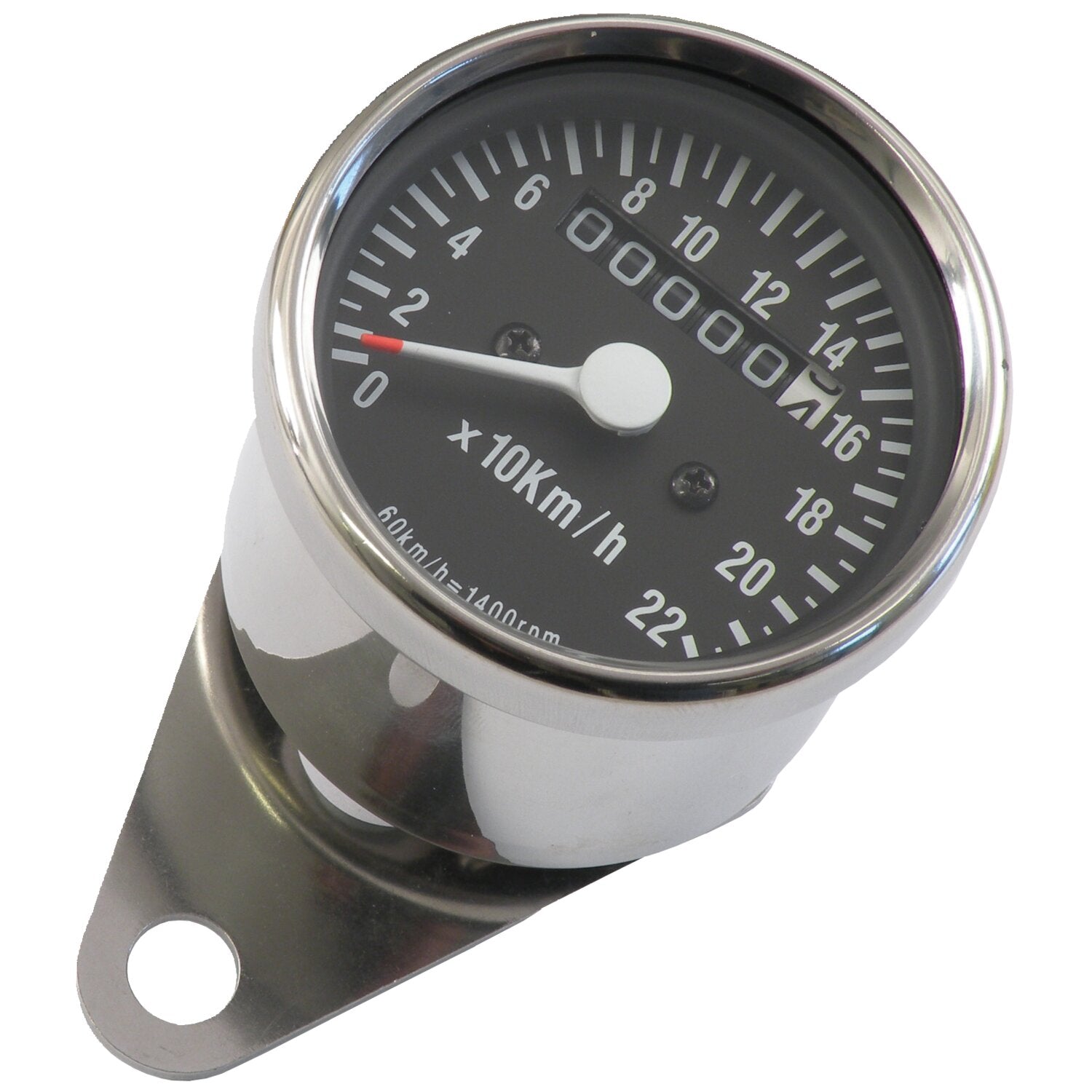 MCS Mini speedometer 2:1 kmh chrome with black face plate