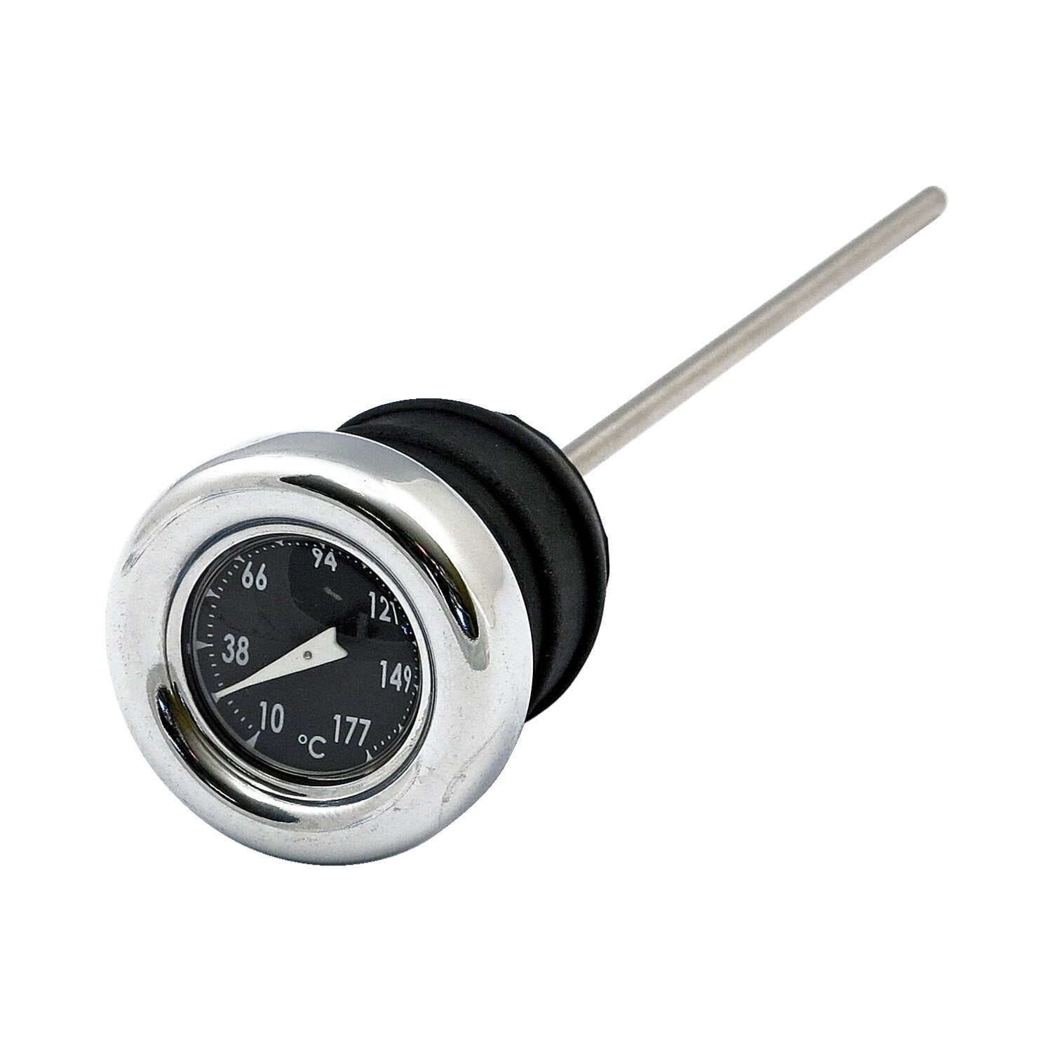 MCS Oil tank dipstick with temperature gauge - Chrome black face