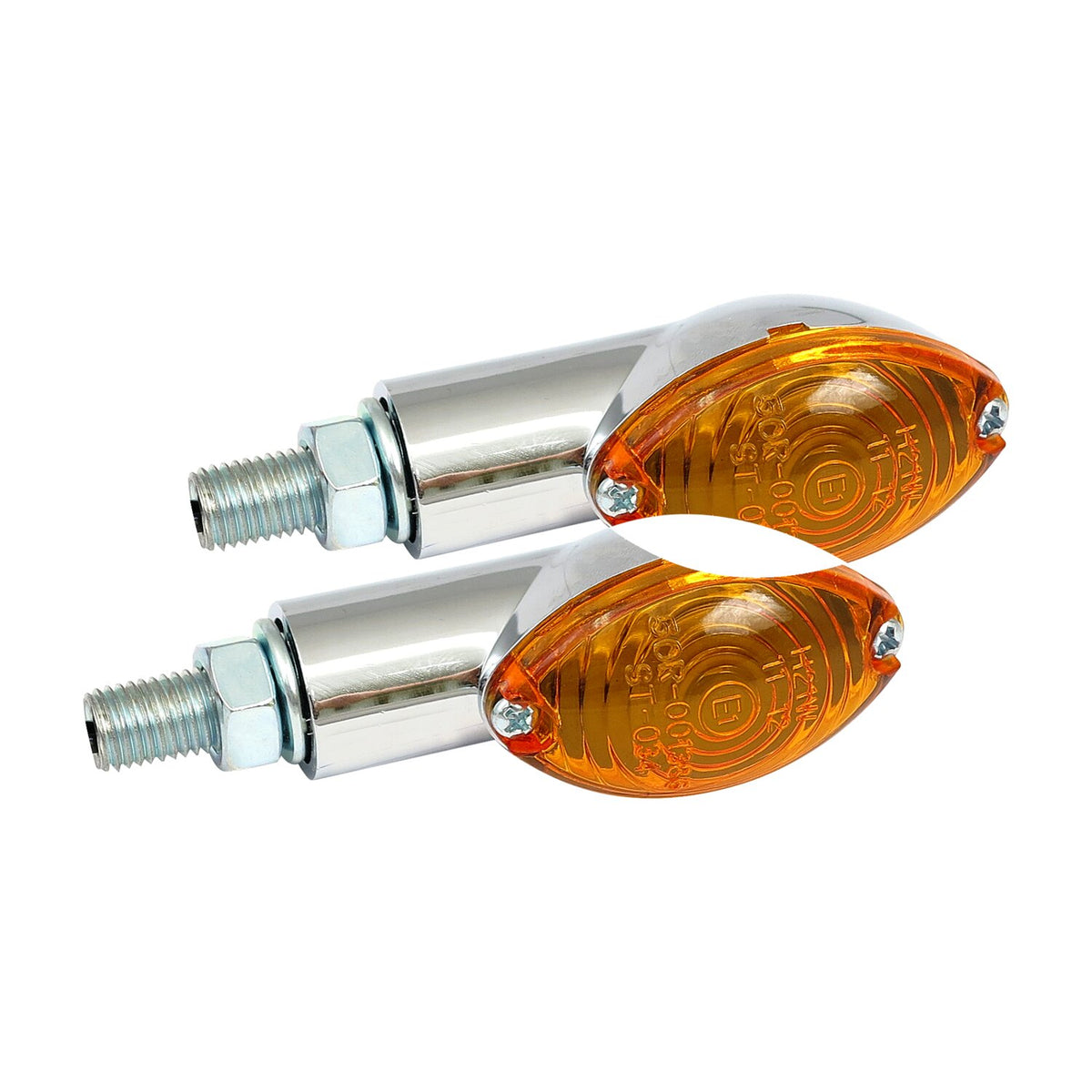 MCS Cateye mini turn signals 20mm stem chrome with amber lens