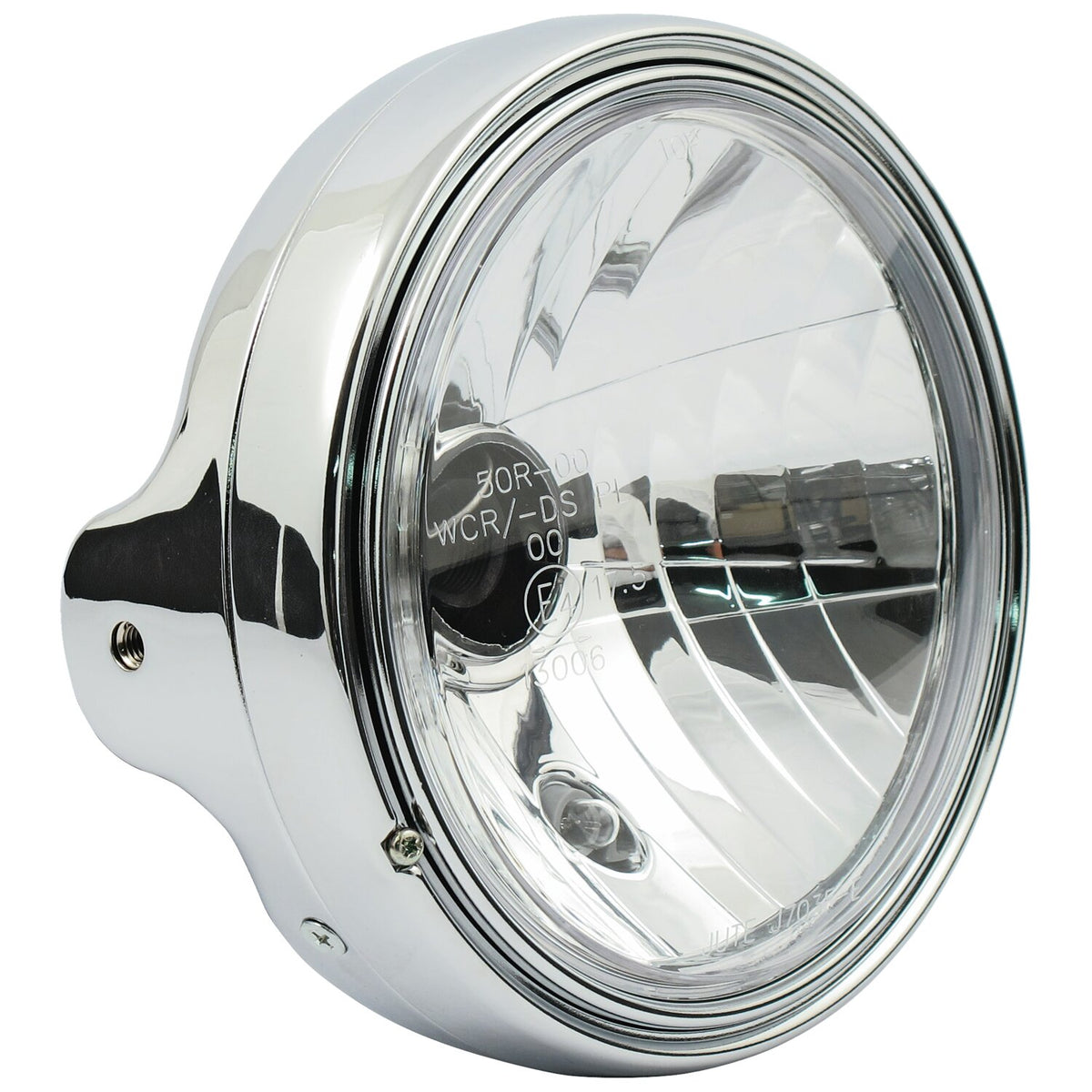 MCS LTD style 7" H4 headlamp - side mount - Clear lens - Chrome
