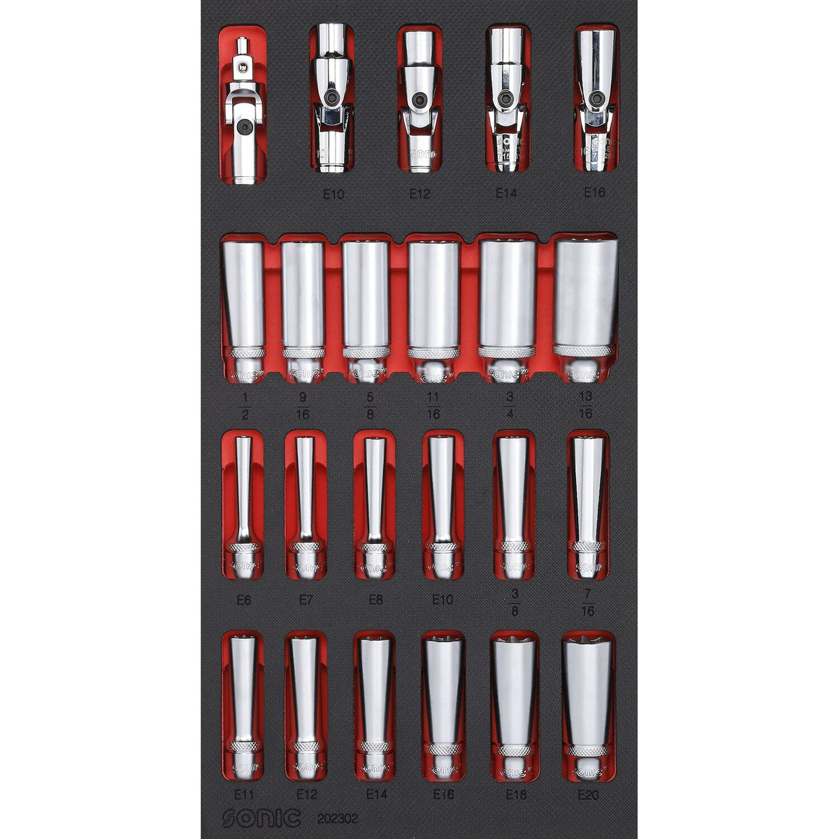 Sonic 3/8" drive Deep socket set - 23-piece - US/SAE sizes