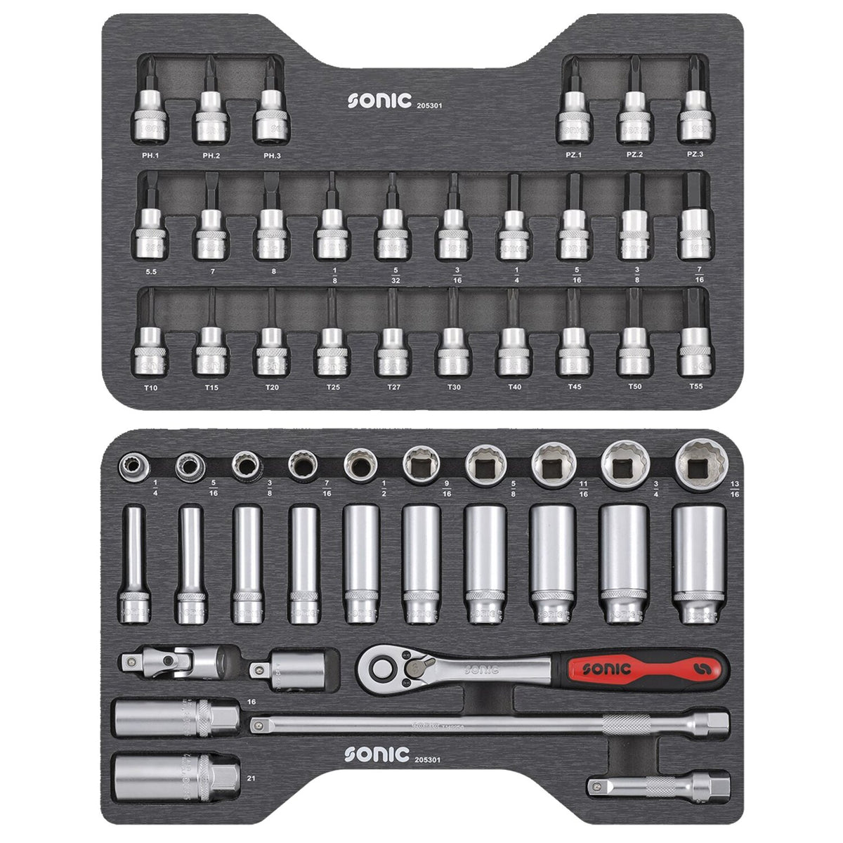 Sonic combination socket set 3/8'' 53-piece - US/SAE sizes