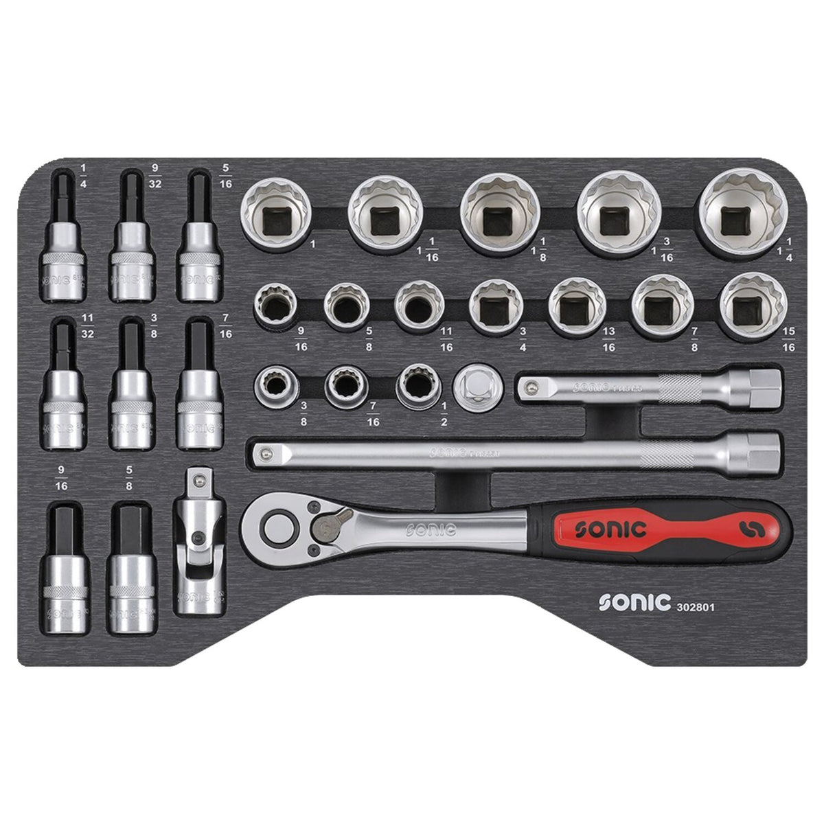 Sonic combination socket set 1/2'' 28-piece - US/SAE sizes