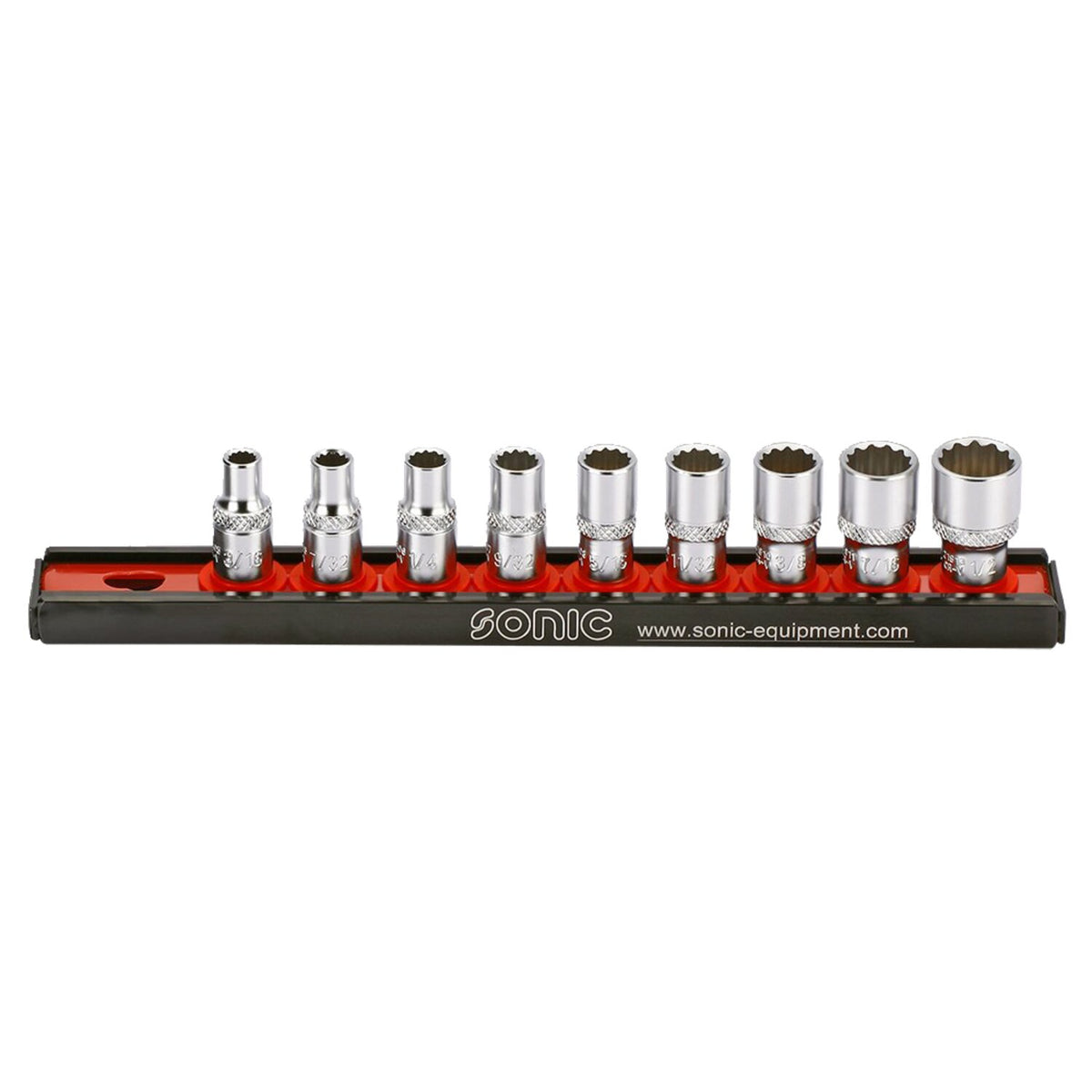Sonic socket rail set 1/4" 9-piece - US/SAE