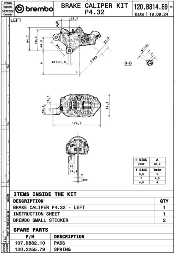 Brembo 484 Logonero Schwarz Vorne Links Bremssattel