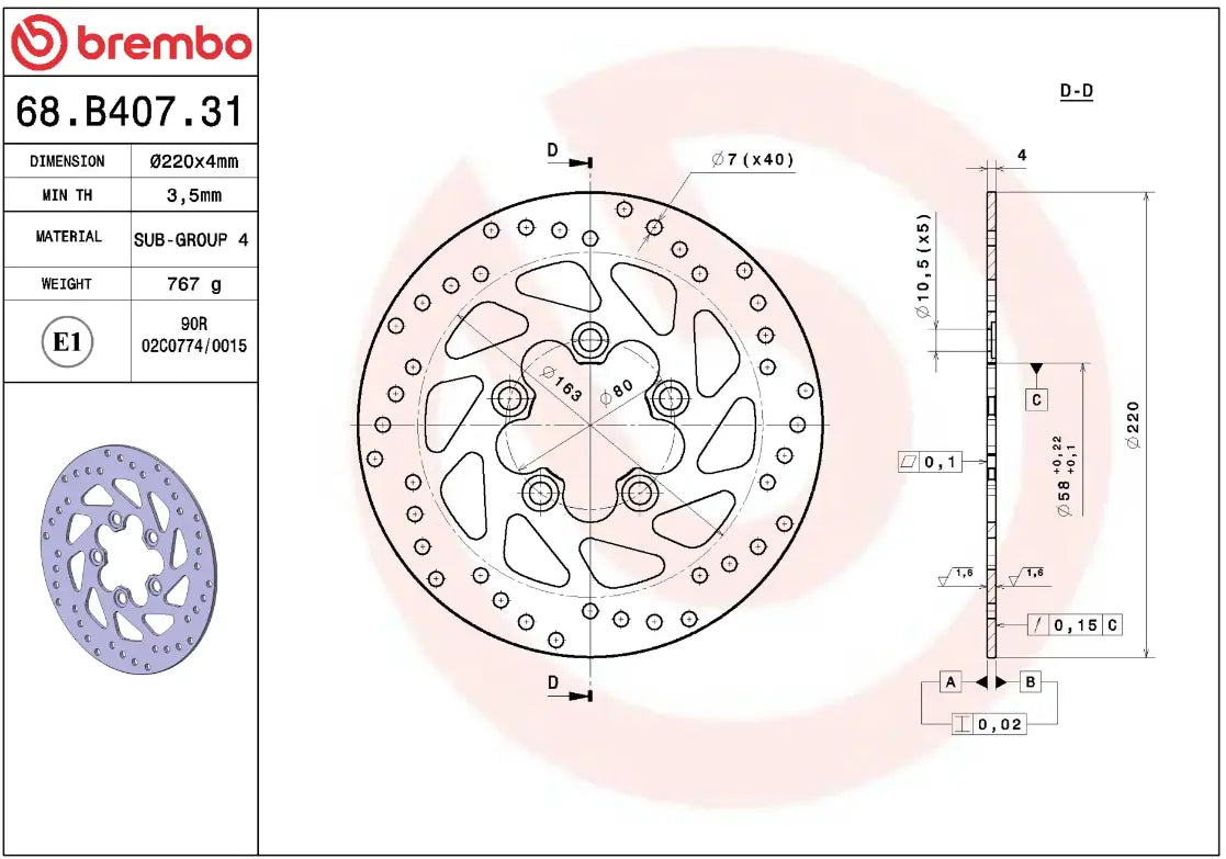 Brembo Serie Oro Feste Bremsscheibe - Vorne