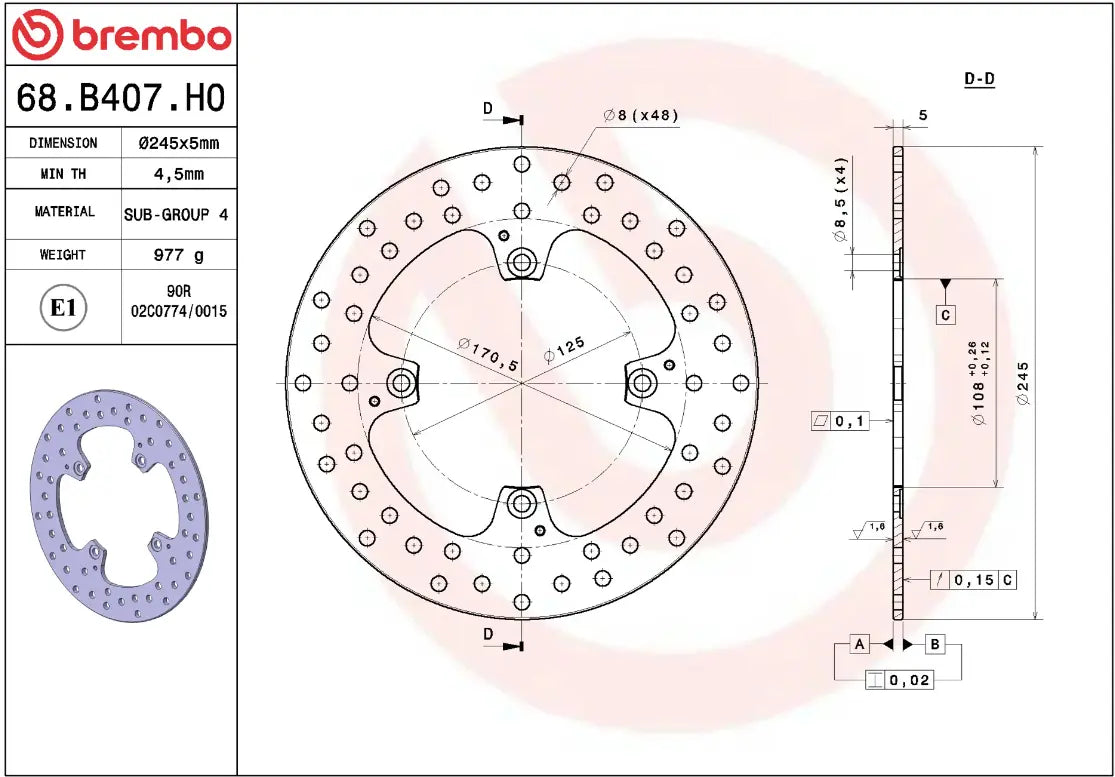 Brembo Serie Oro Fixed Brake Rotor Prime Line - Rear
