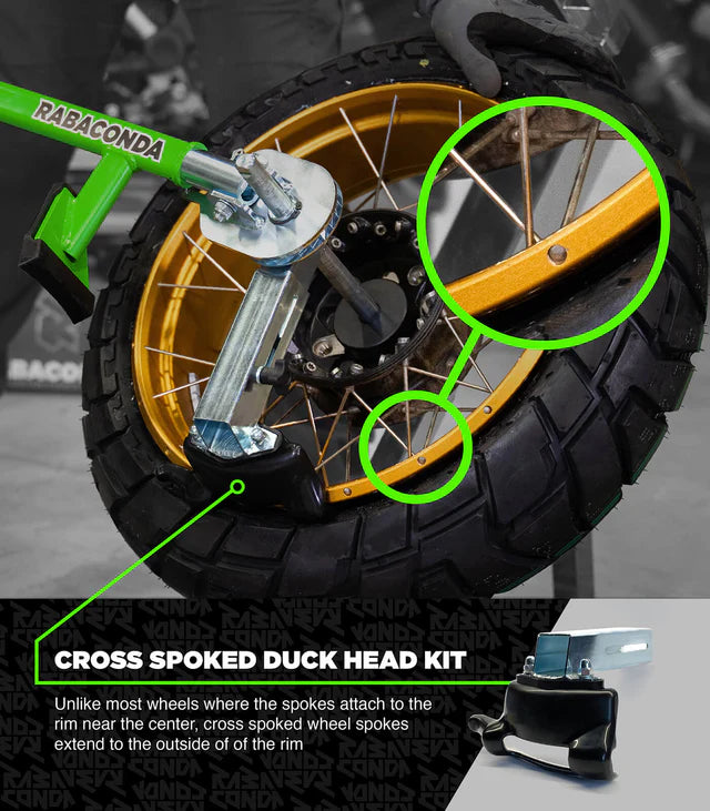 Rabaconda Duck Head Kit for Cross-Spoked Wheels for Street Bike Tire Changer