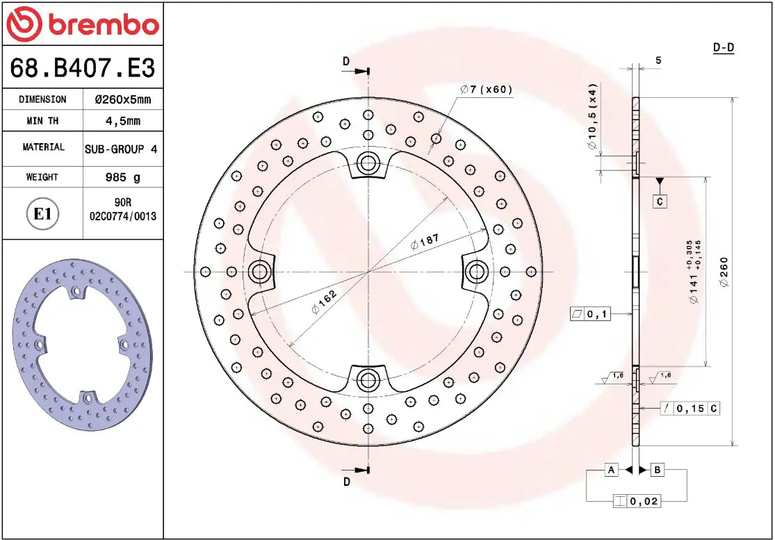Brembo Serie Oro Prime Line Fixed Brake Rotor - Rear