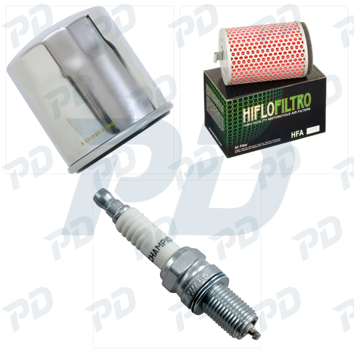 HIFLOFILTRO + CHAMPION Service Kit with Oil Filter, Air Filter & Spark Plugs for Honda CB 500 1994-2003