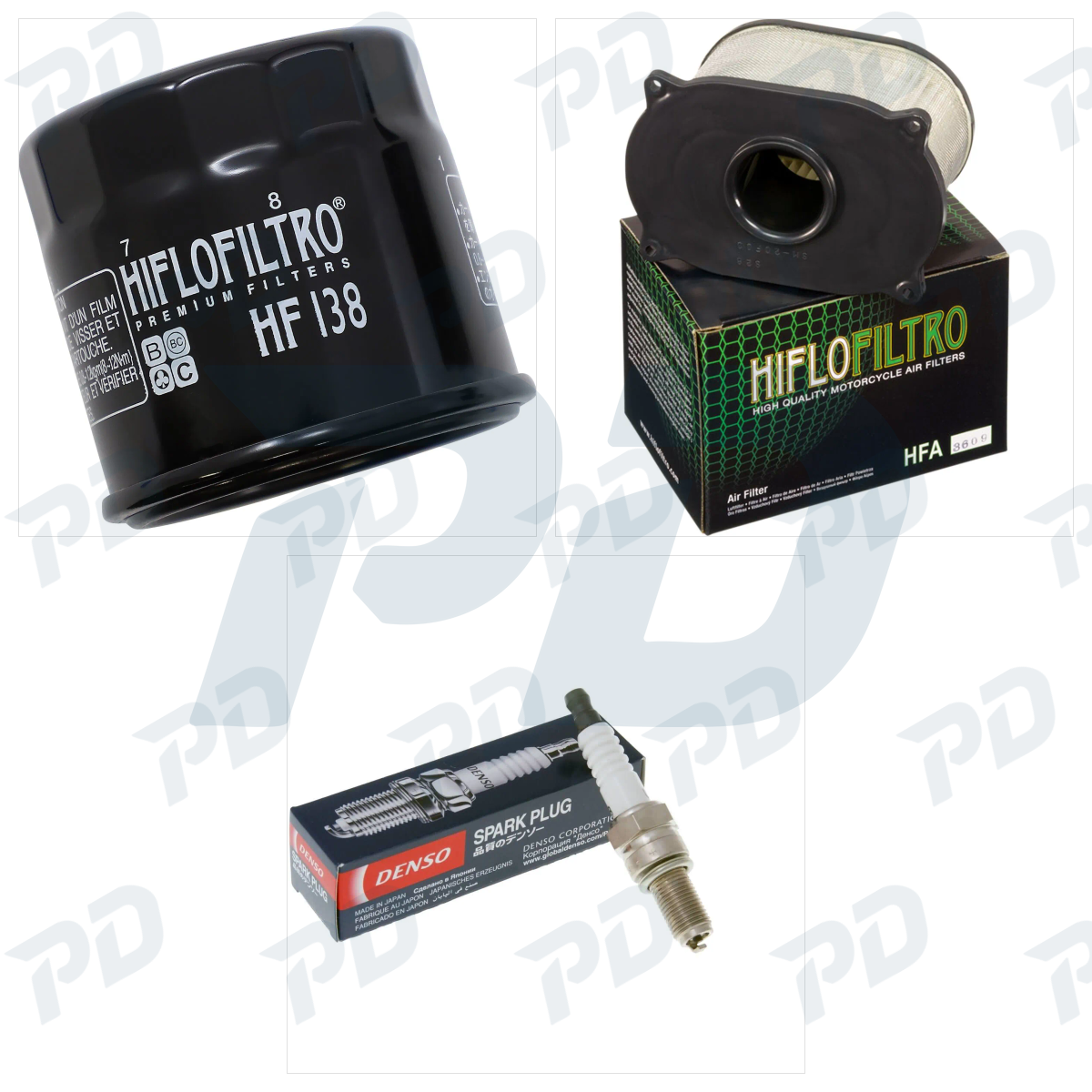HIFLOFILTRO + DENSO Service Kit with Oil Filter, Air Filter & Spark Plugs for Suzuki SV 650 1999-2002