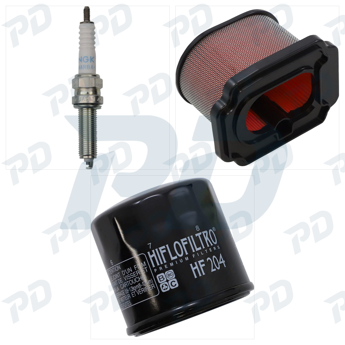 NGK SPARK PLUGS + HIFLOFILTRO Service Kit with Spark Plugs, Air Filter & Oil Filter for Yamaha XTZ 700 2023-2024