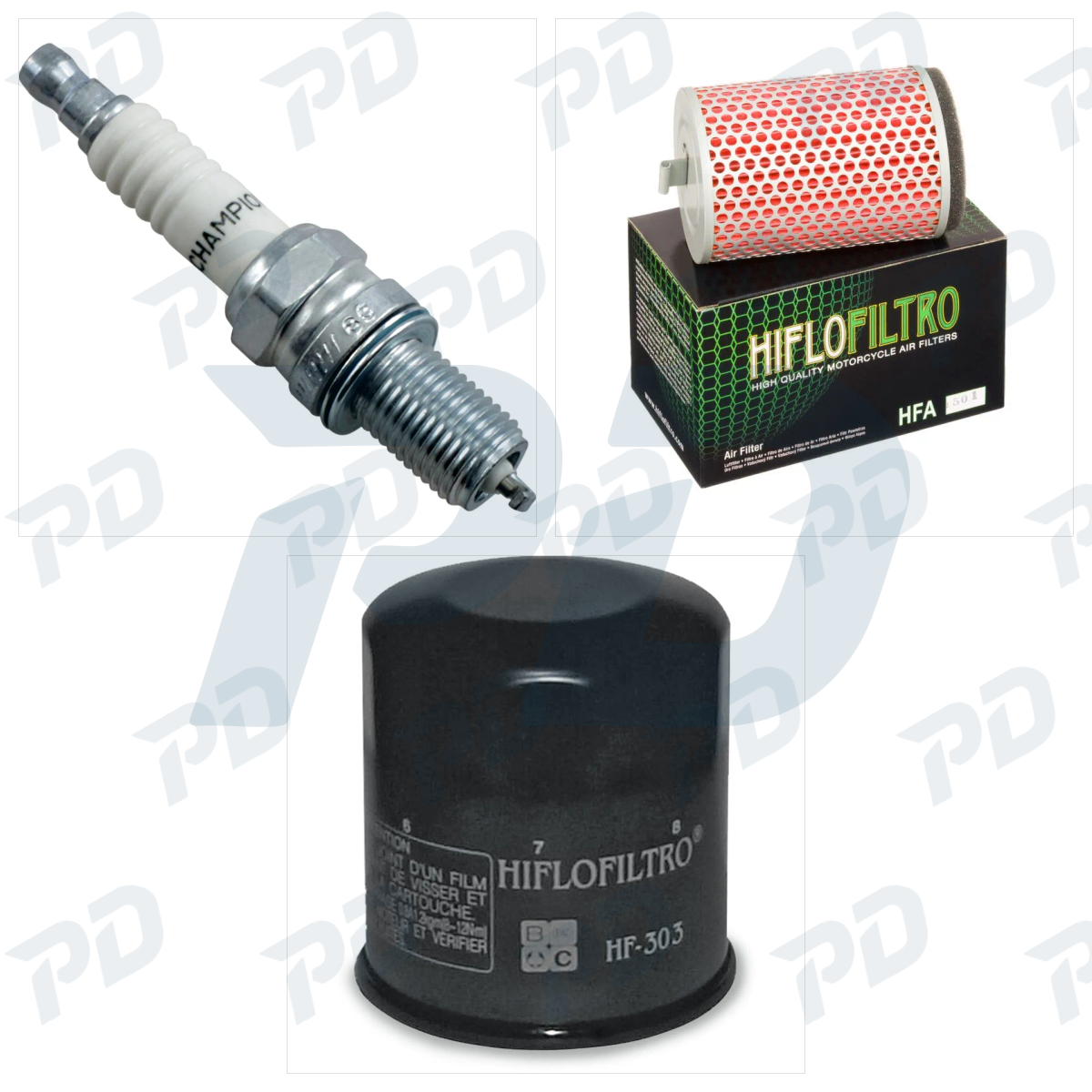 CHAMPION + HIFLOFILTRO Service Kit with Spark Plugs, Air Filter & Oil Filter for Honda CB 500 1994-2003