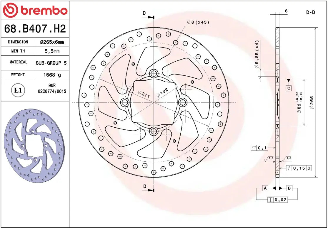 Brembo Serie Oro Brake Rotor Fixed Prime Line - Rear