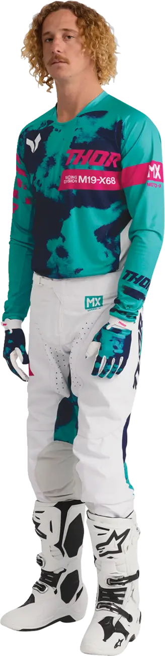 Thor Launchmode Bleach Motocross Jersey - Blue/Pink/White/Aqua