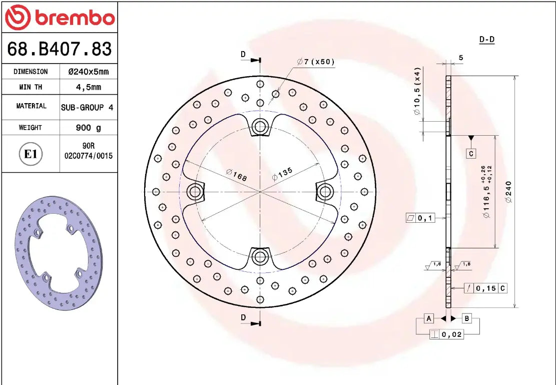 Brembo Serie Oro Brake Rotor Fixed Prime Line - Rear