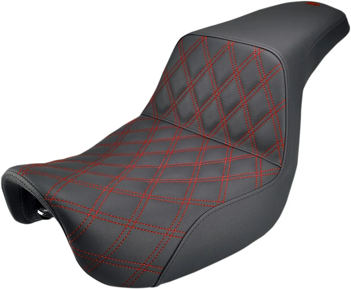 Saddlemen Step-up Seat - Red Stitching - For Harley Davidson