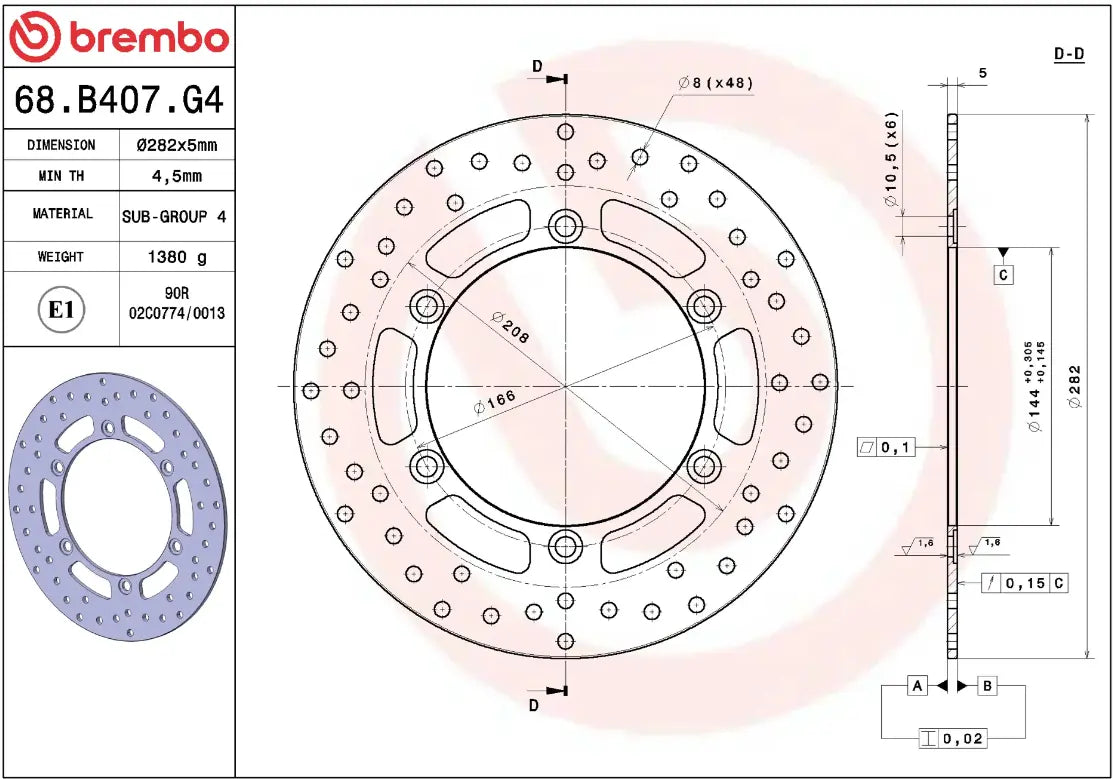 Brembo Serie Oro Fixed Brake Rotor - Rear