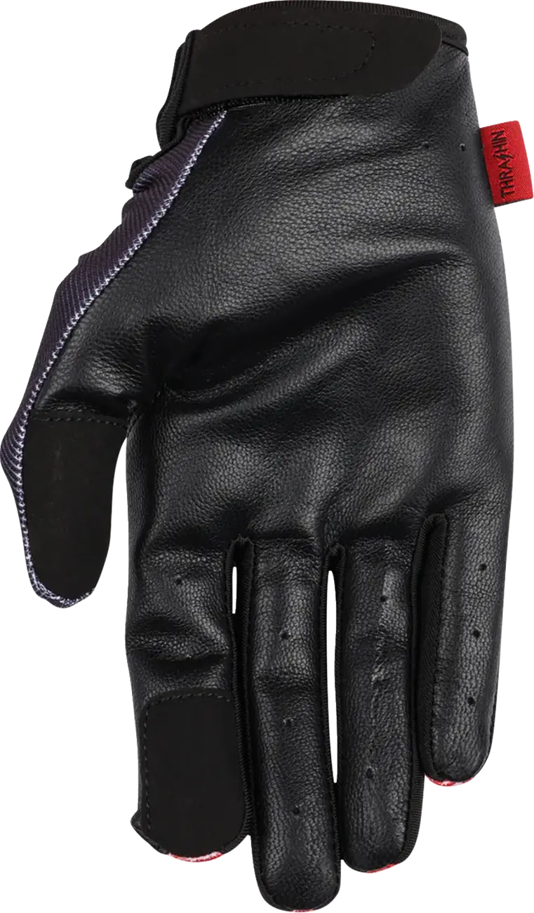 Thrashin Supply Co Stealth Leather Palm Flame Gloves Red