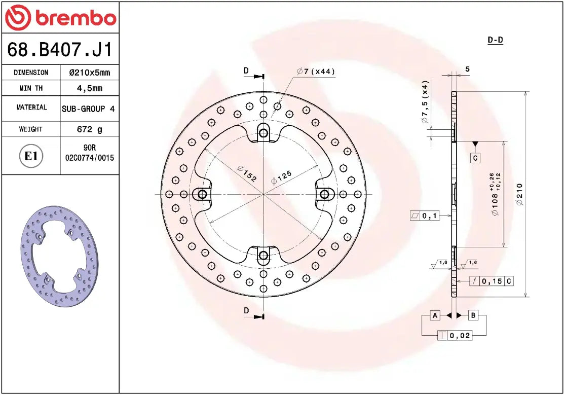 Brembo Serie Oro Fixed Brake Rotor - Rear