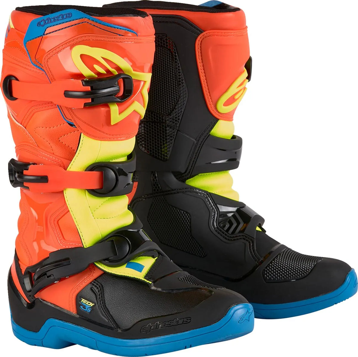 Alpinestars Tech 3S Youth Boots Orange Blue Yellow
