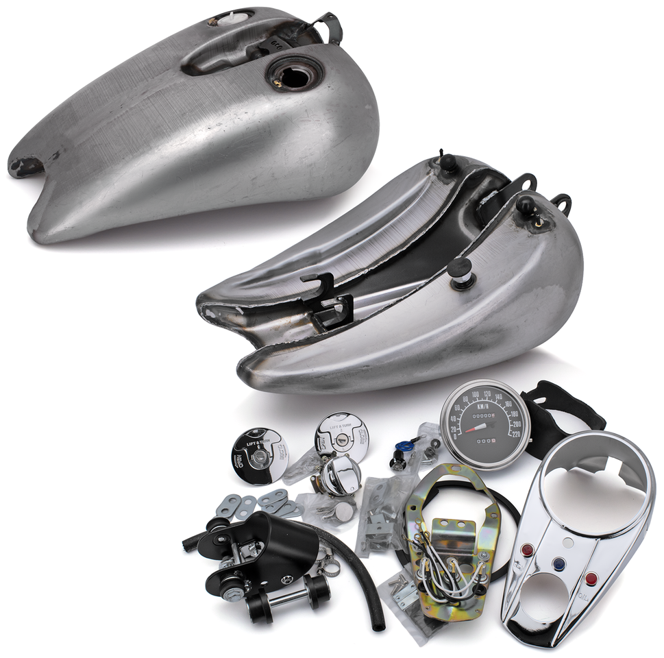 Zodiac One Piece Stretched Tank, Dash & Speedo Kits for Sportster – Gas- & Oil Tank