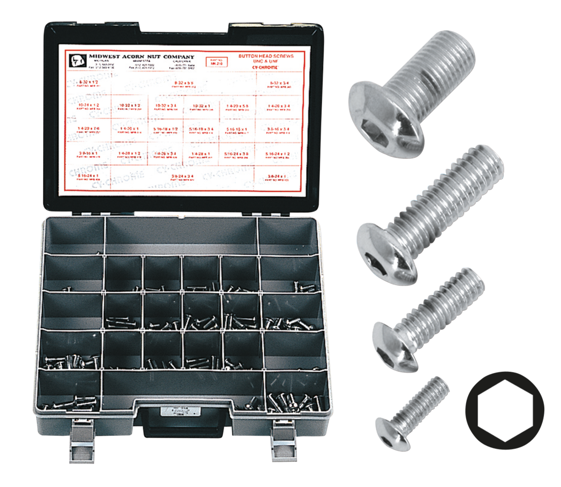 Midwest Acorn Nut Company Chrome Plated Button Head Allen Screws Assortment – Hardware