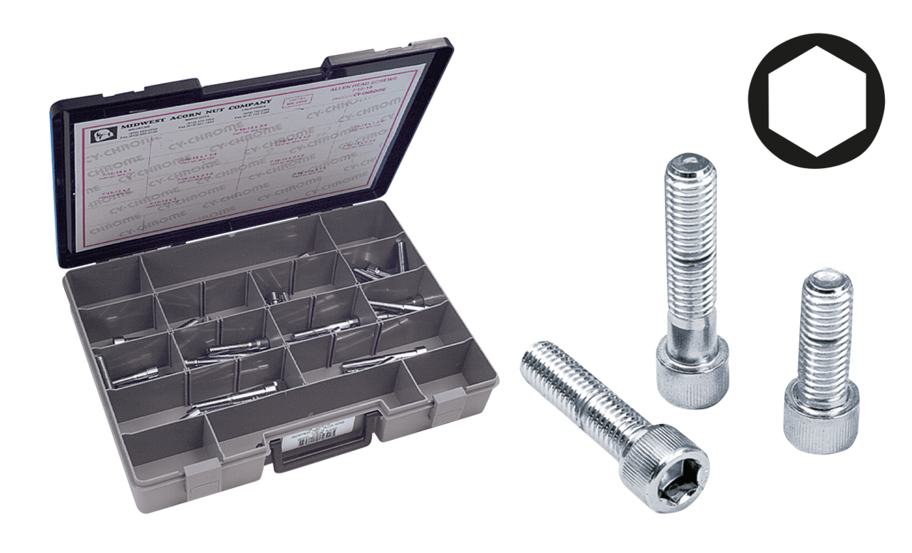Midwest Acorn Nut Company Chrome Plated 7/16'' Unc Allen Head Screw Assortment – Hardware