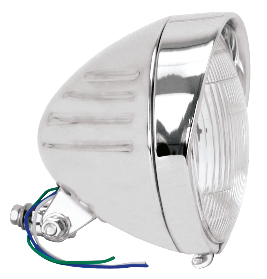 Zodiac Chrome Springer Style Headlight, Late Model with Grooves and Visor – Electric & Light